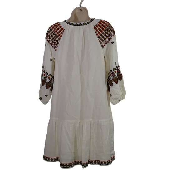 Karen Kane Beige Boho Tiered Dress Women Size XS Embroidered Linen Blend - Picture 6 of 11